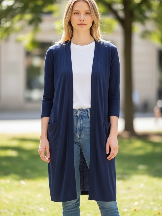 Zenana Outfitters Tops - Zenana Navy Open Front Duster Cardigan | Size XL